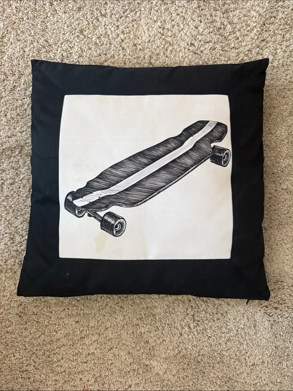 Black and White Skateboard Print Decorative Throw Pillow